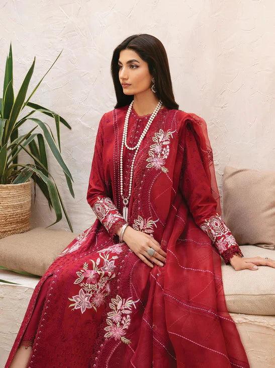 Afrozeh Cascade Embroidered Luxury Lawn 3Pc Suit - Emery - House Of Hania