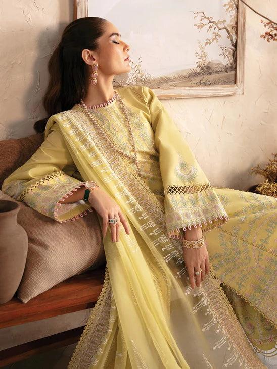 Afrozeh Cascade Embroidered Luxury Lawn 3Pc Suit - Liliana - House Of Hania