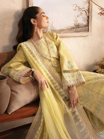 Afrozeh Cascade Embroidered Luxury Lawn 3Pc Suit - Liliana - House Of Hania