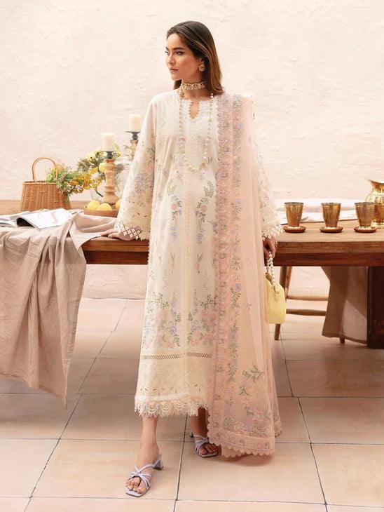Afrozeh Cascade Embroidered Luxury Lawn 3Pc Suit - Luna - House Of Hania