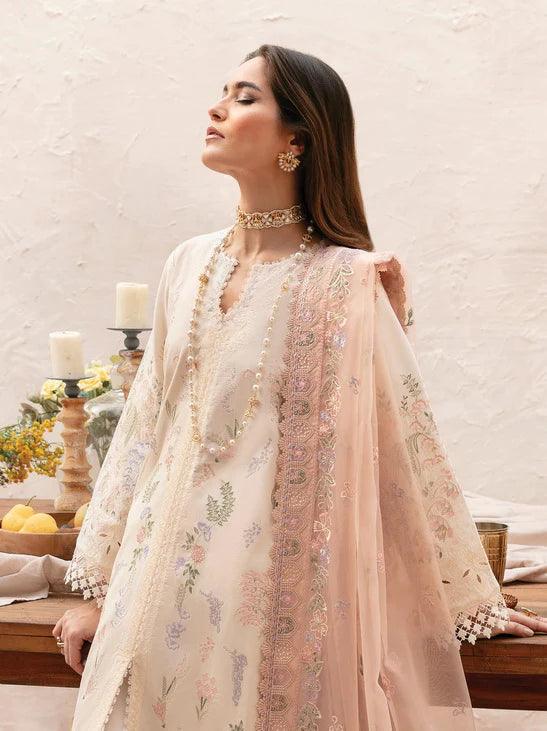 Afrozeh Cascade Embroidered Luxury Lawn 3Pc Suit - Luna - House Of Hania