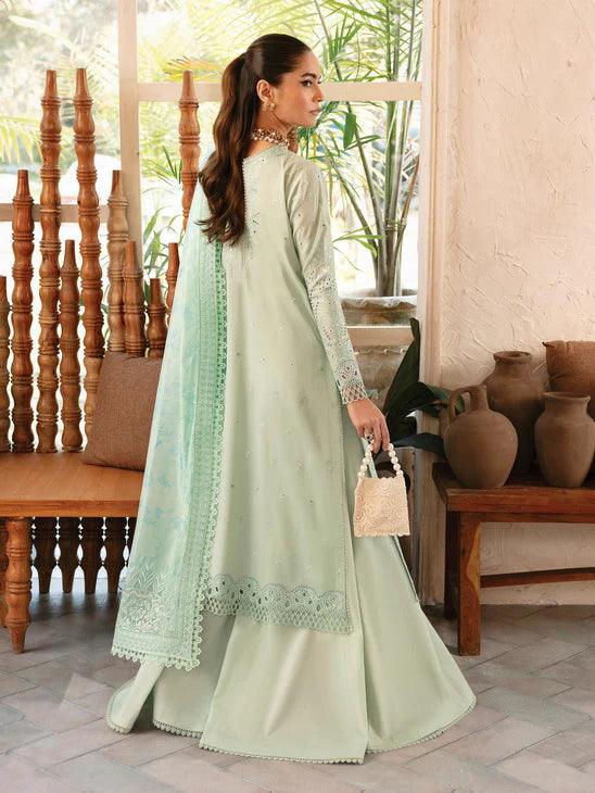 Afrozeh Cascade Embroidered Luxury Lawn 3Pc Suit - Willow - House Of Hania