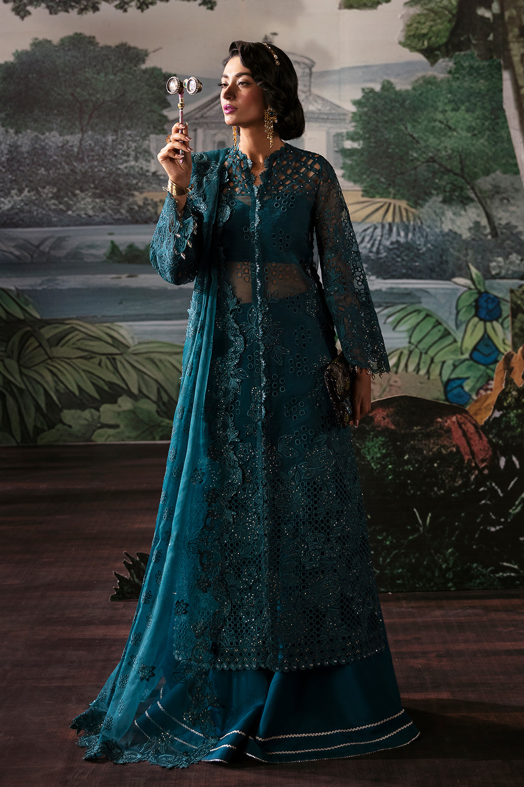 Afrozeh La Fuchsia Embroidered Organza 3Pc Suit - Alba - House Of Hania