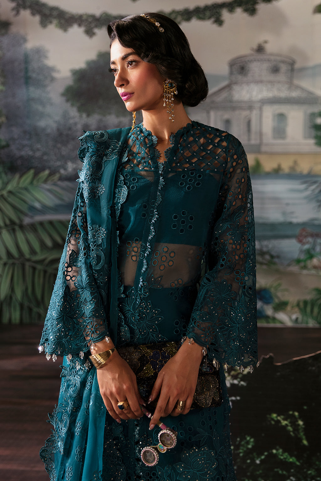 Afrozeh La Fuchsia Embroidered Organza 3Pc Suit - Alba - House Of Hania