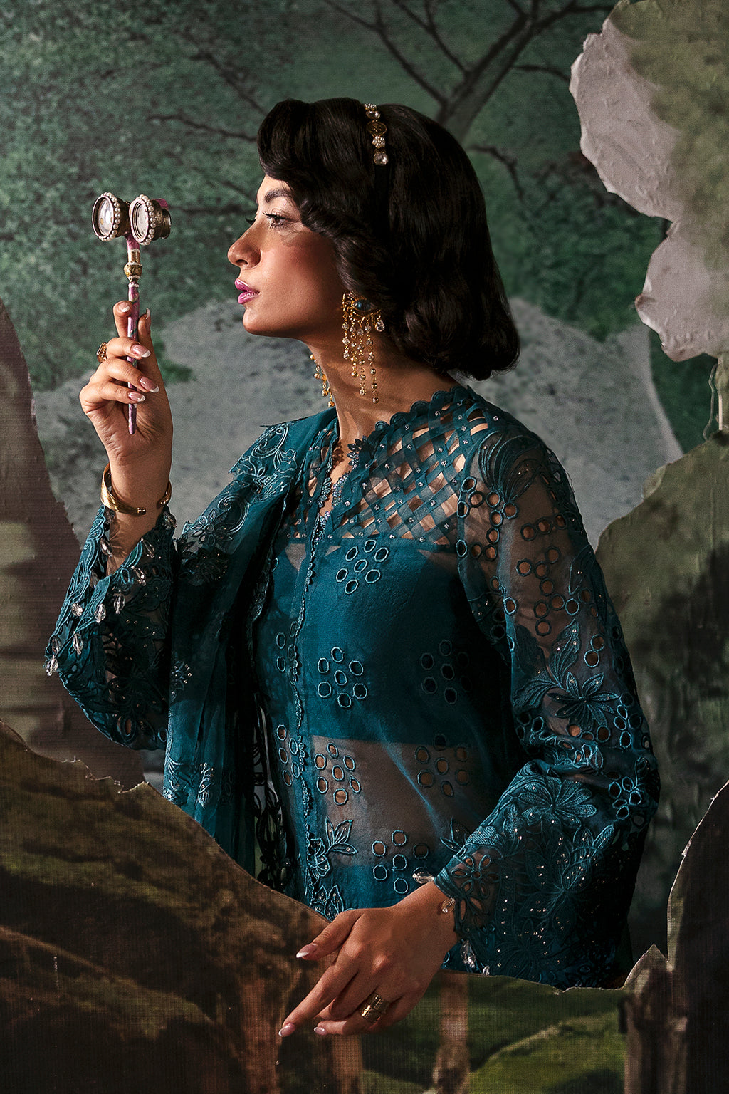 Afrozeh La Fuchsia Embroidered Organza 3Pc Suit - Alba - House Of Hania