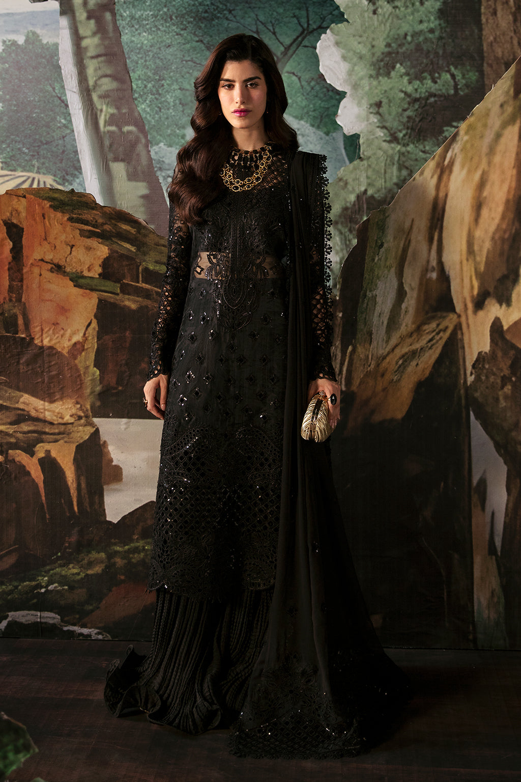 Afrozeh La Fuchsia Embroidered Organza 3Pc Suit - Camilla - House Of Hania