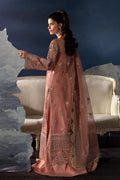 Afrozeh La Fuchsia Embroidered Organza 3Pc Suit - Elea - House Of Hania