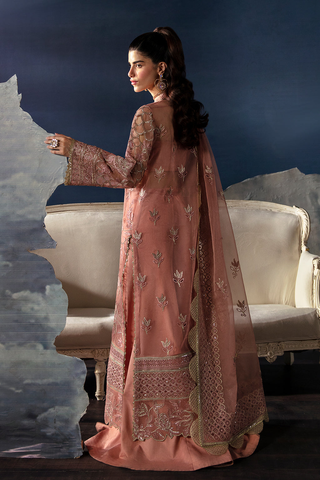 Afrozeh La Fuchsia Embroidered Organza 3Pc Suit - Elea - House Of Hania
