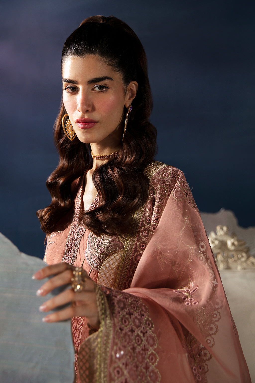 Afrozeh La Fuchsia Embroidered Organza 3Pc Suit - Elea - House Of Hania
