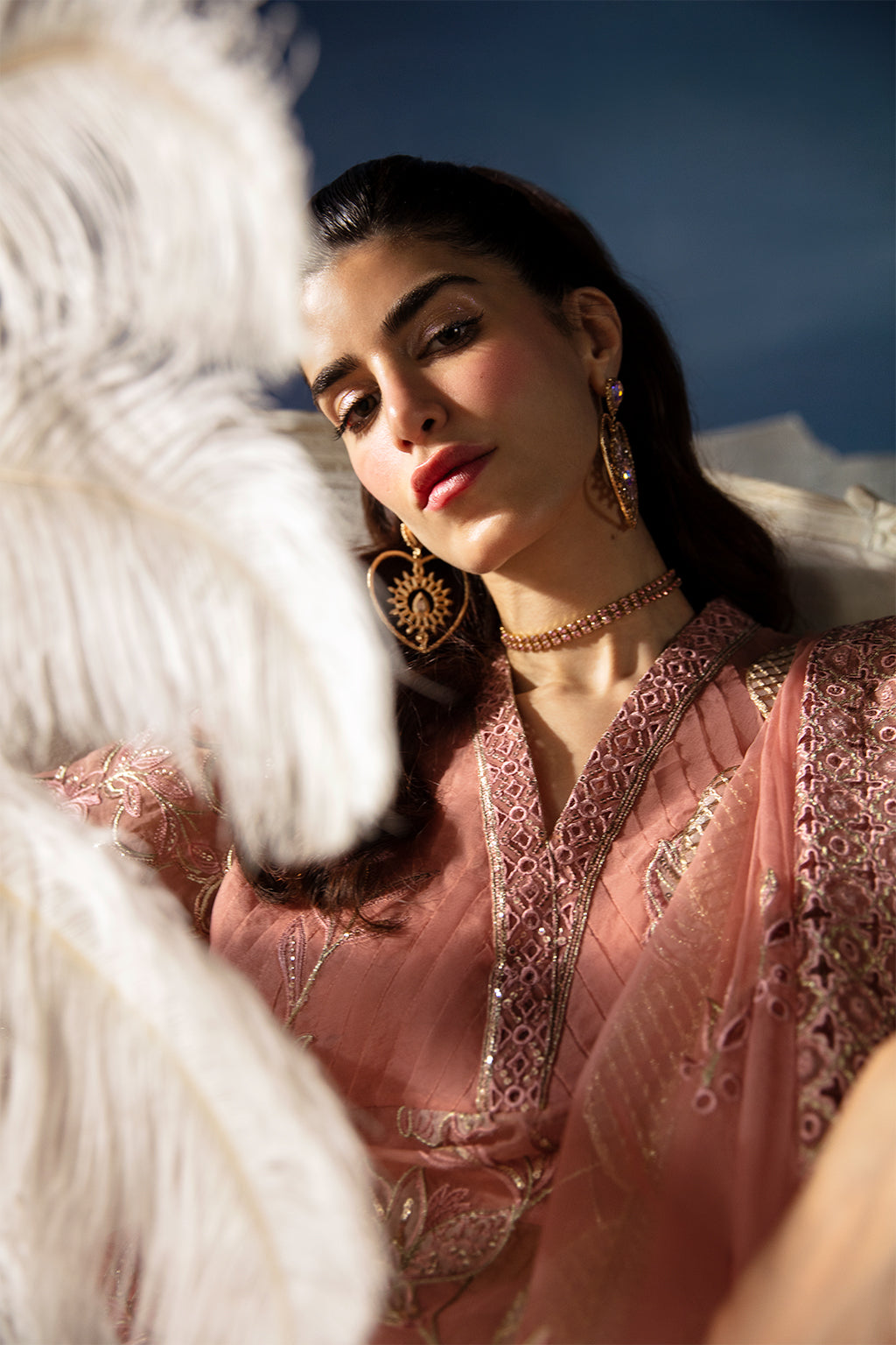Afrozeh La Fuchsia Embroidered Organza 3Pc Suit - Elea - House Of Hania