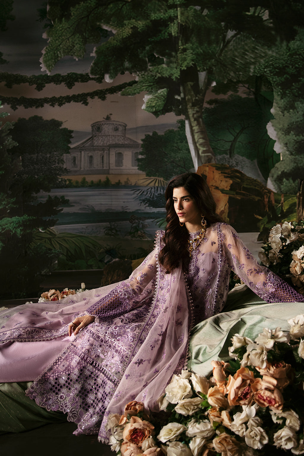 Afrozeh La Fuchsia Embroidered Organza 3Pc Suit - Helen - House Of Hania