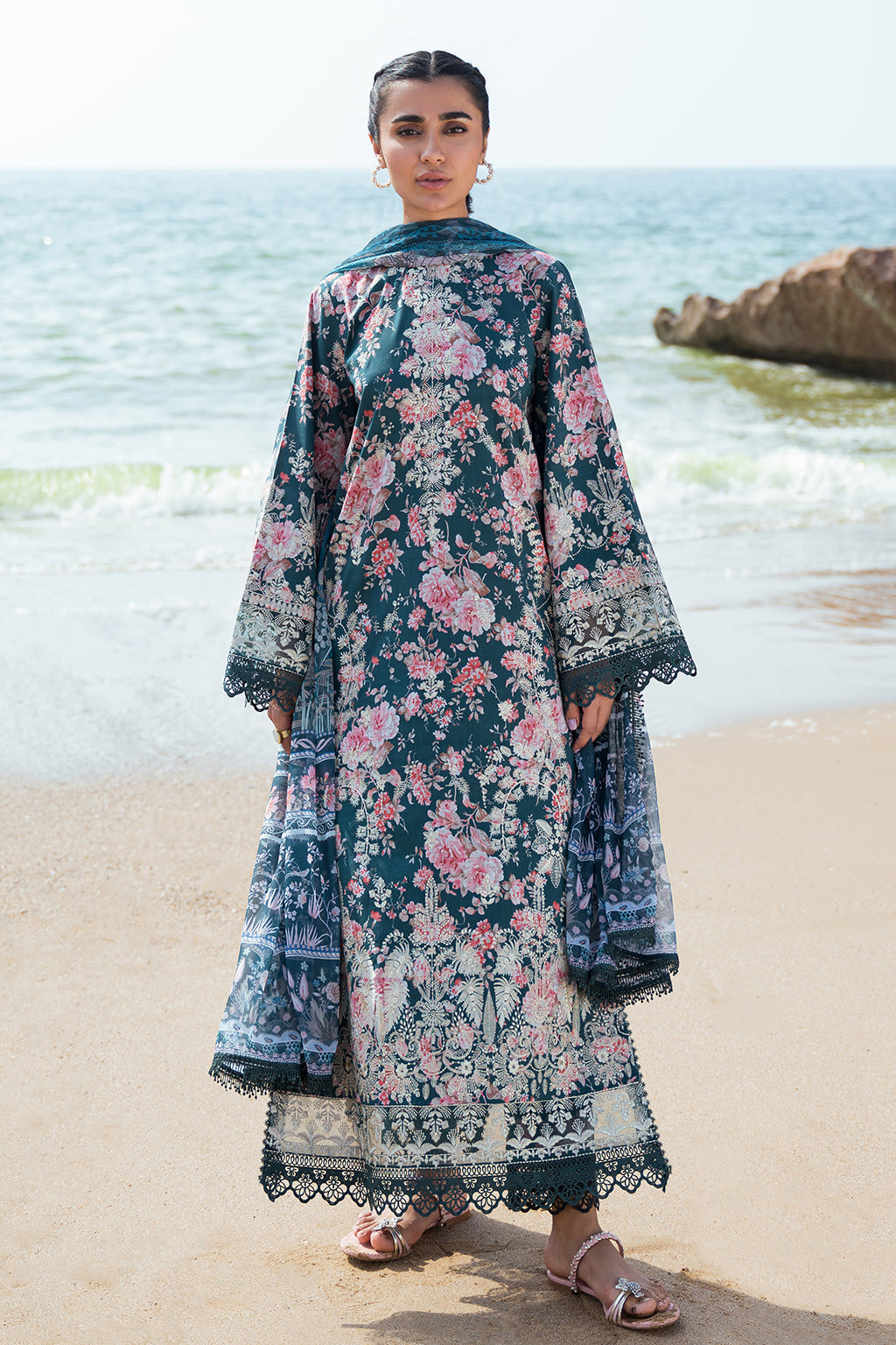 Afrozeh Summer Together Embroidered Lawn 3Pc Suit - Clover - House Of Hania