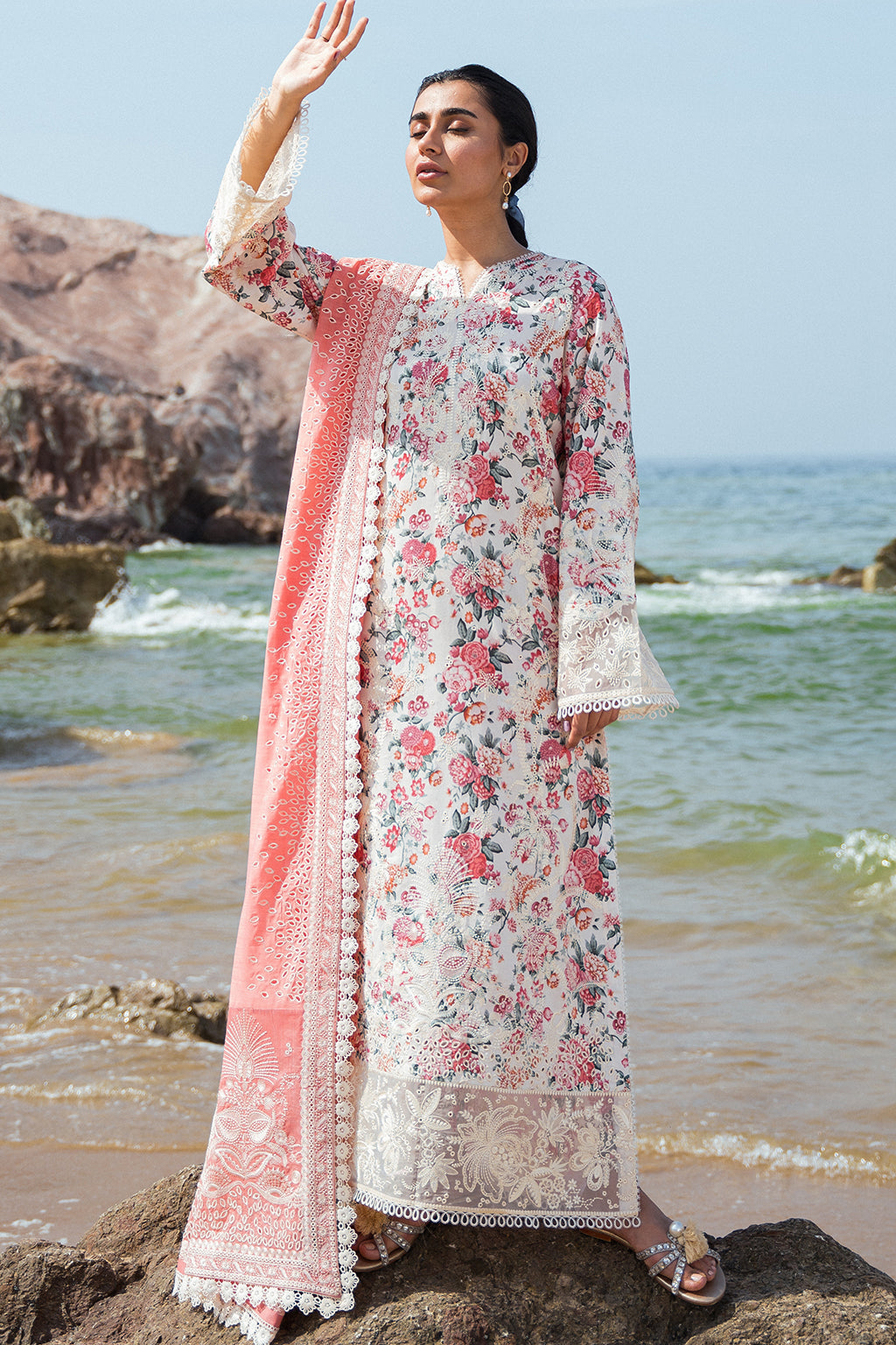 Afrozeh Summer Together Embroidered Lawn 3Pc Suit - Gardenia - House Of Hania