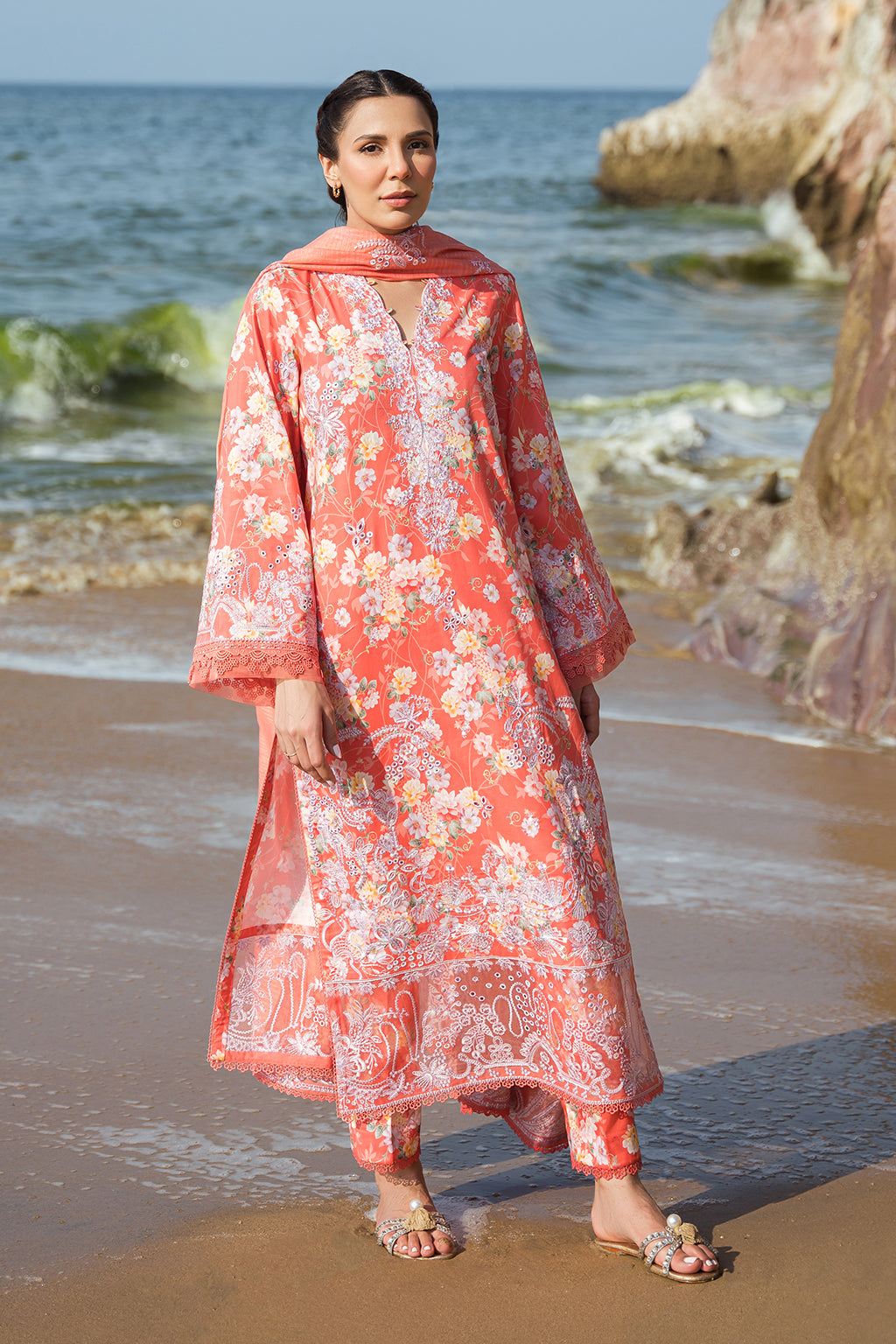 Afrozeh Summer Together Embroidered Lawn 3Pc Suit - Jasmine - House Of Hania