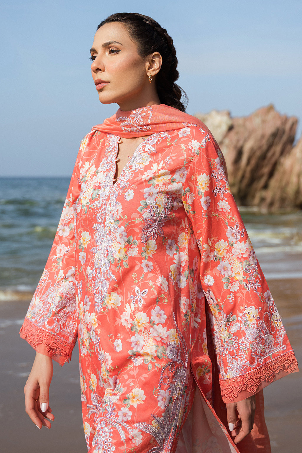 Afrozeh Summer Together Embroidered Lawn 3Pc Suit - Jasmine - House Of Hania