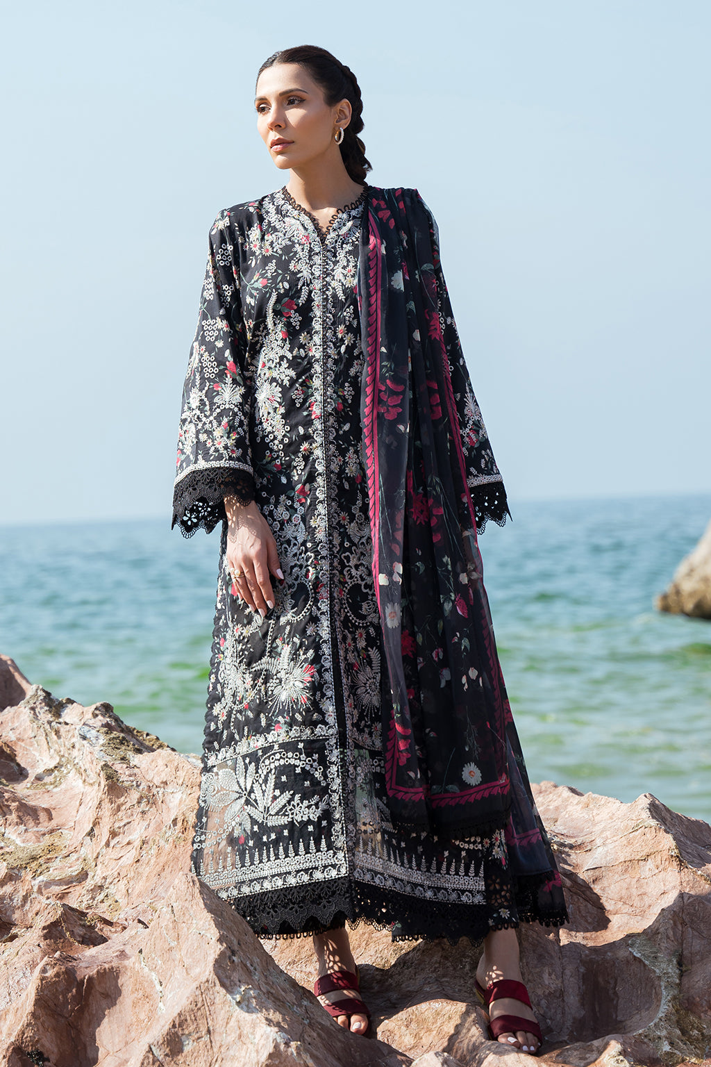 Afrozeh Summer Together Embroidered Lawn 3Pc Suit - Levana - House Of Hania