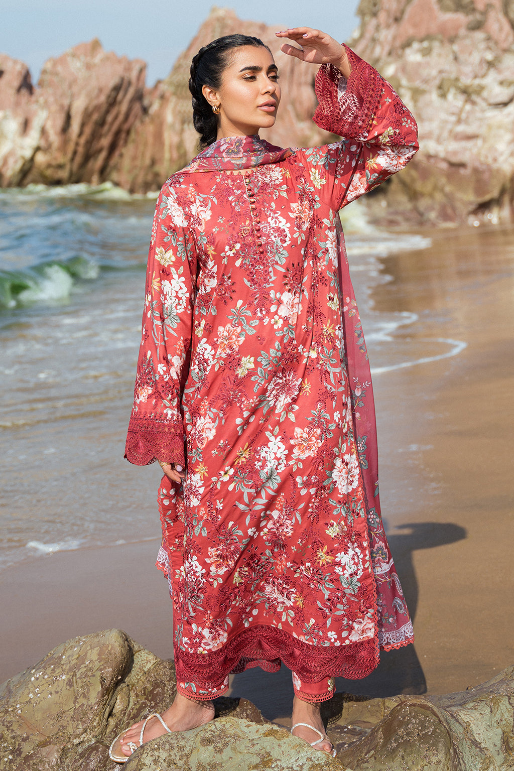 Afrozeh Summer Together Embroidered Lawn 3Pc Suit - Scarley - House Of Hania