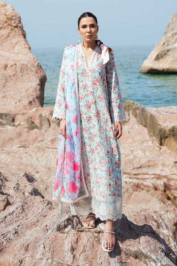 Afrozeh Summer Together Embroidered Lawn 3Pc Suit - Topaz - House Of Hania