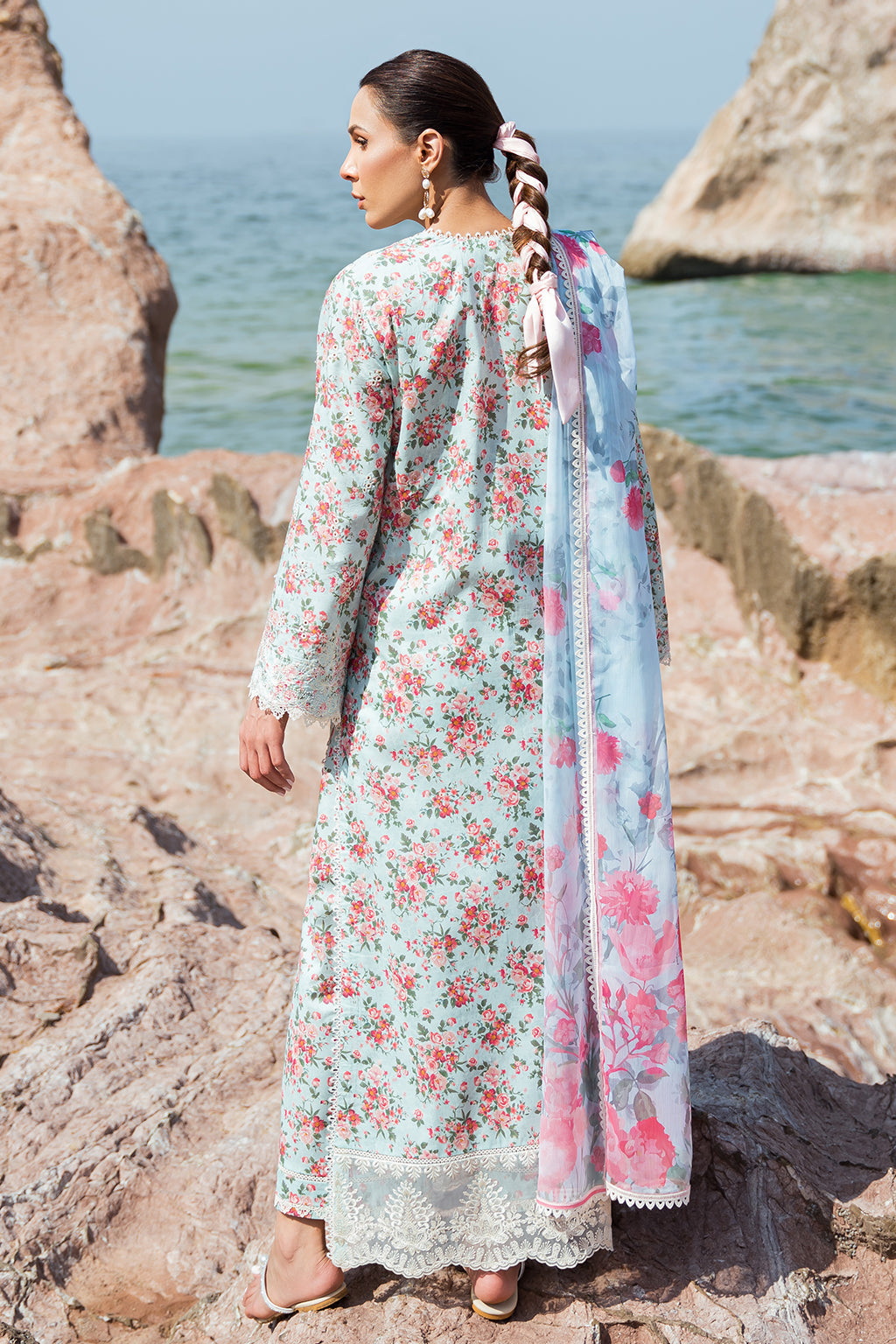 Afrozeh Summer Together Embroidered Lawn 3Pc Suit - Topaz - House Of Hania