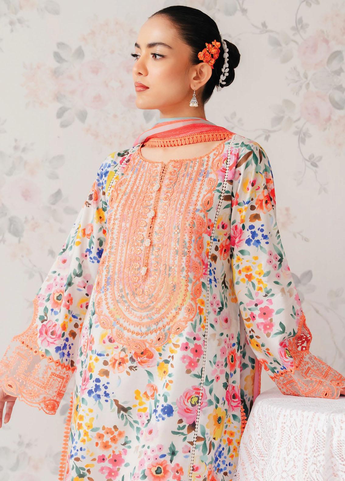 Afrozeh The Floral Charm Embroidered Lawn 3Pc Suit AL-24-V1-06 - House Of Hania
