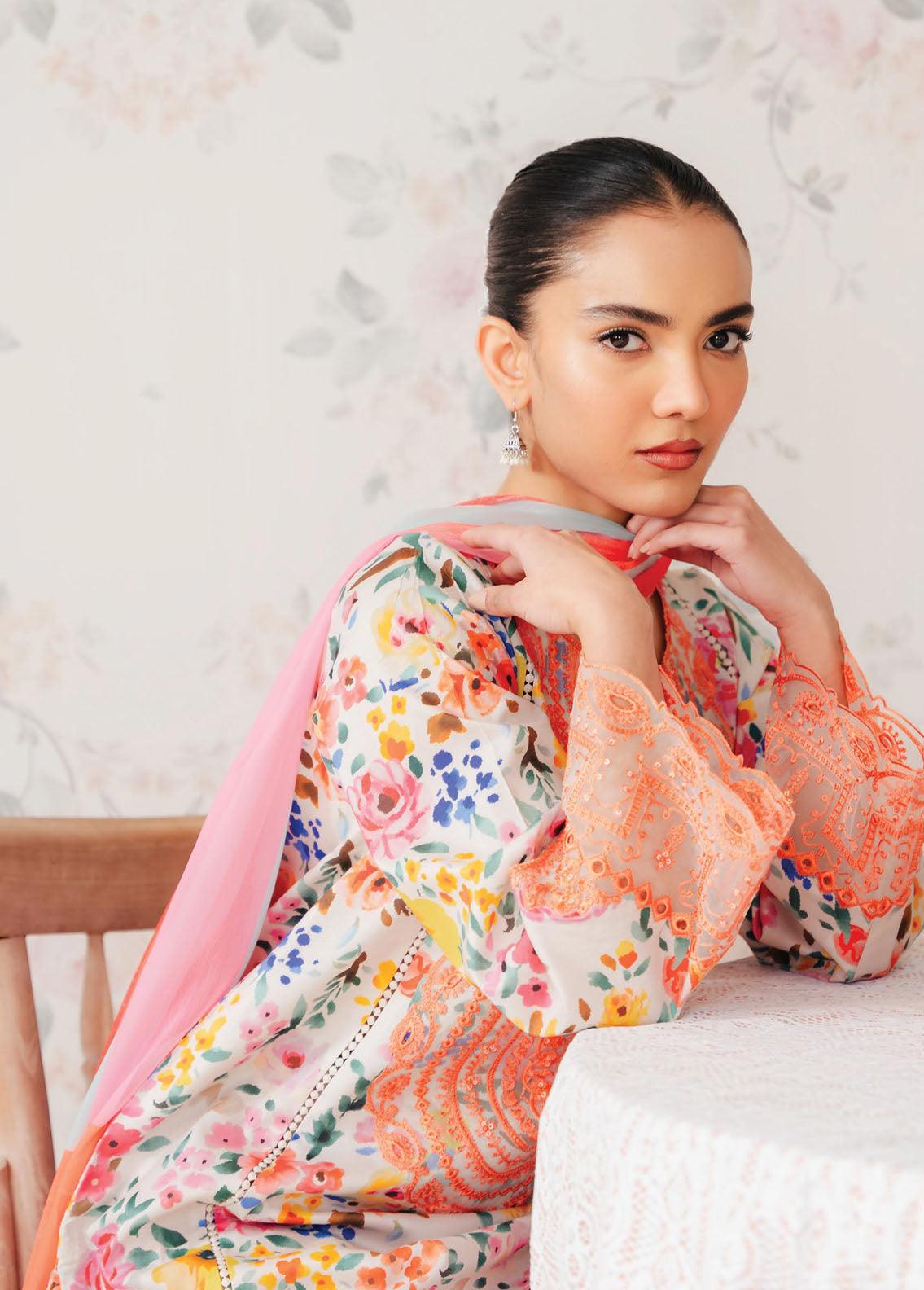 Afrozeh The Floral Charm Embroidered Lawn 3Pc Suit AL-24-V1-06 - House Of Hania