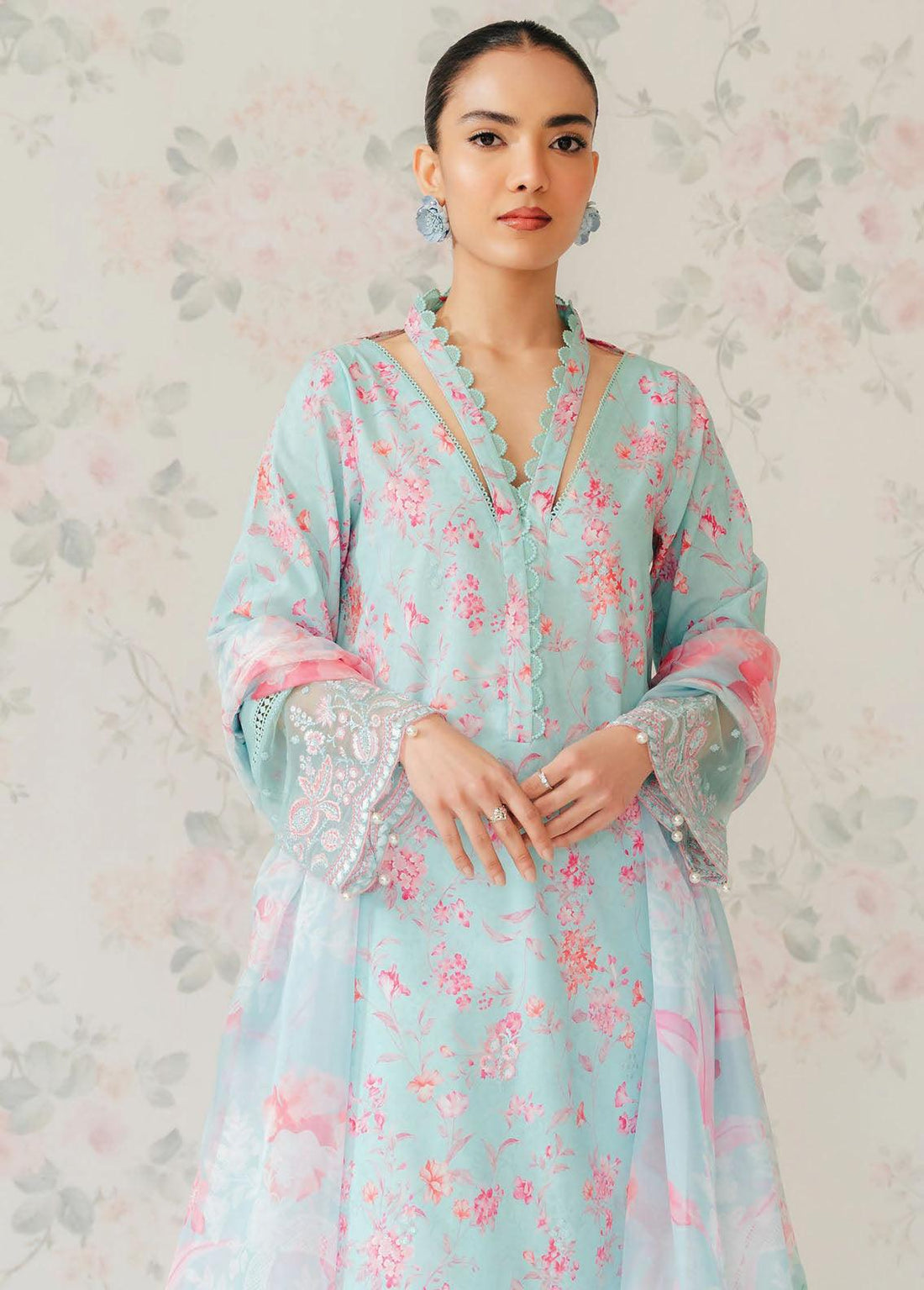 Afrozeh The Floral Charm Embroidered Lawn 3Pc Suit AL-24-V1-07 - House Of Hania