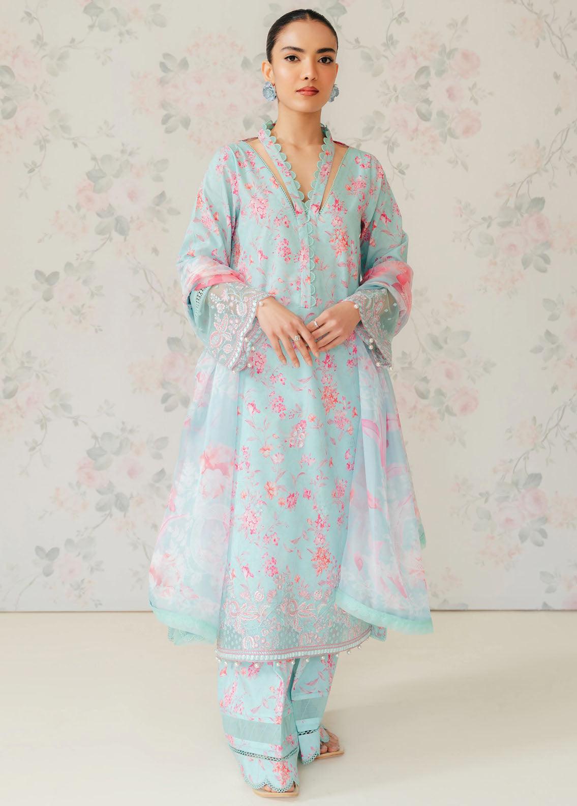 Afrozeh The Floral Charm Embroidered Lawn 3Pc Suit AL-24-V1-07 - House Of Hania