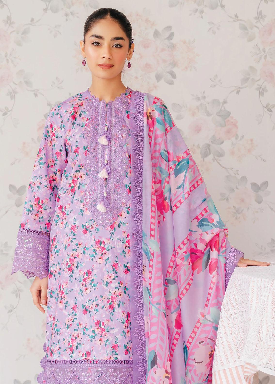 Afrozeh The Floral Charm Embroidered Lawn 3Pc Suit AL-24-V1-09 - House Of Hania