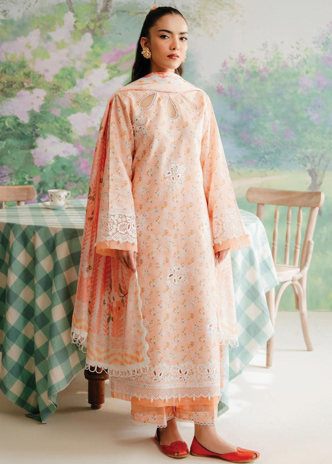 Afrozeh The Floral Charm Embroidered Lawn 3Pc Suit AL-24-V1-10 - House Of Hania