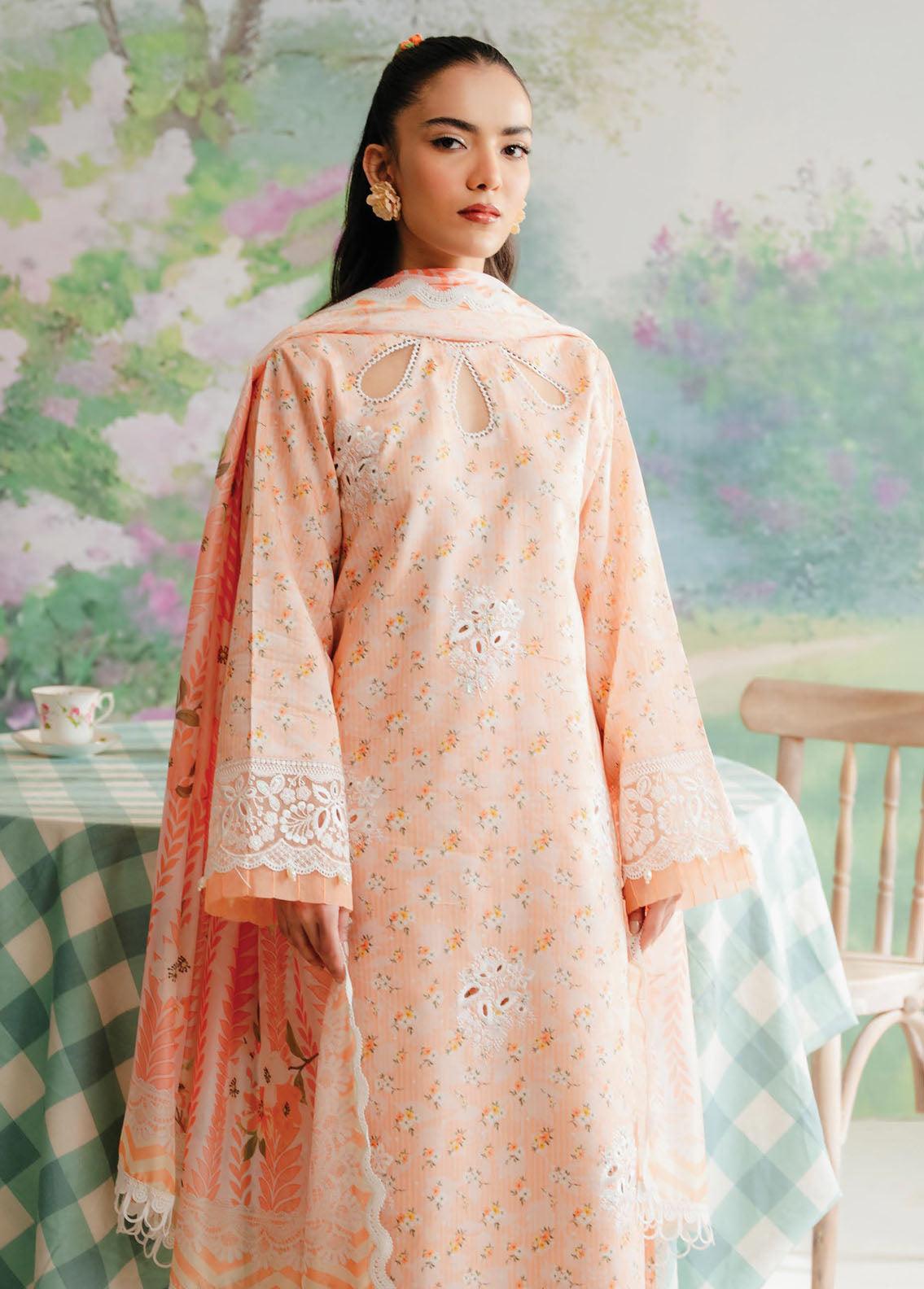 Afrozeh The Floral Charm Embroidered Lawn 3Pc Suit AL-24-V1-10 - House Of Hania
