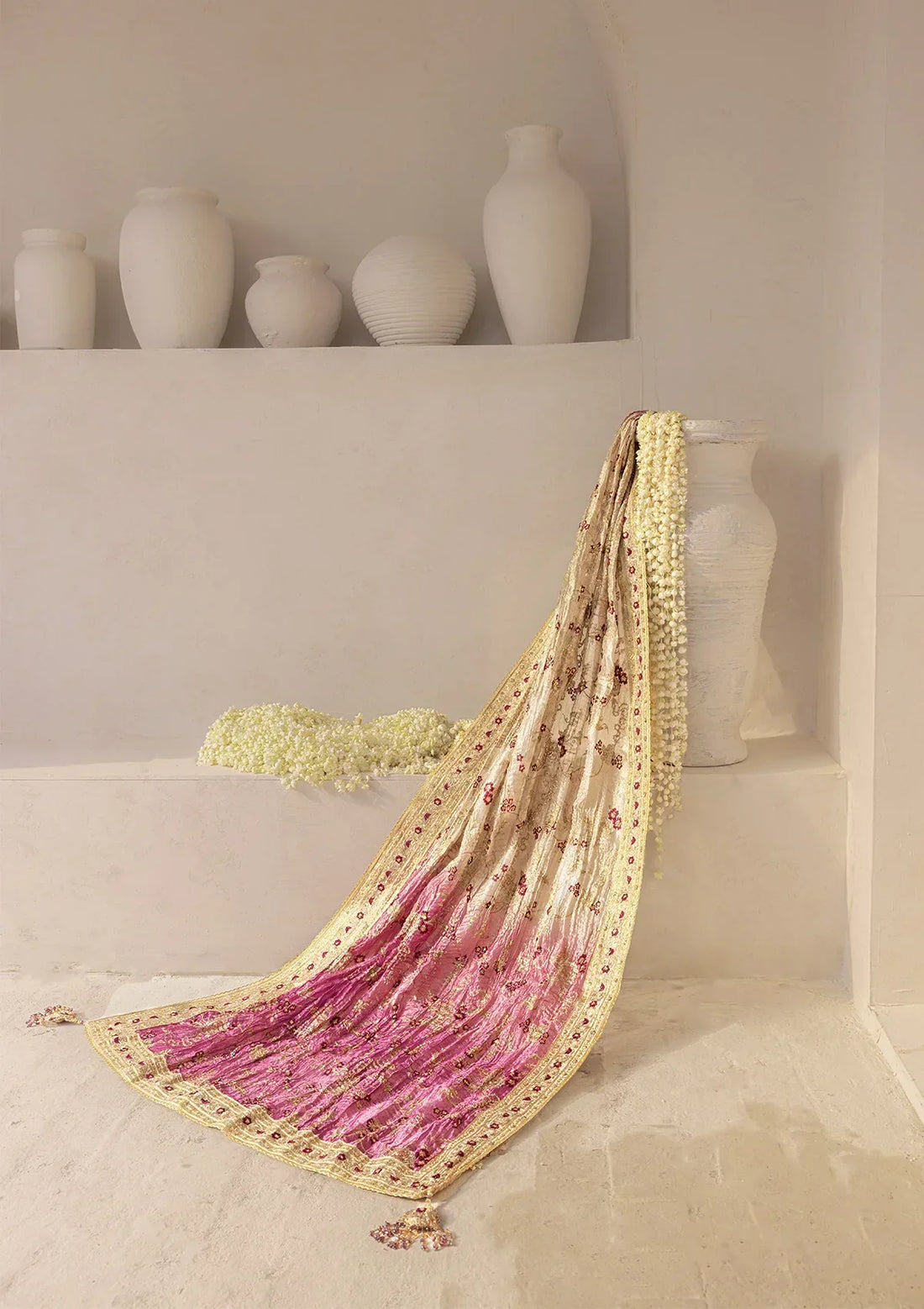 Aik Atelier | WEDDING FESTIVE ’25 VOL. 2 | LIGHT GOLD TISSUE SHAWL - House Of Hania