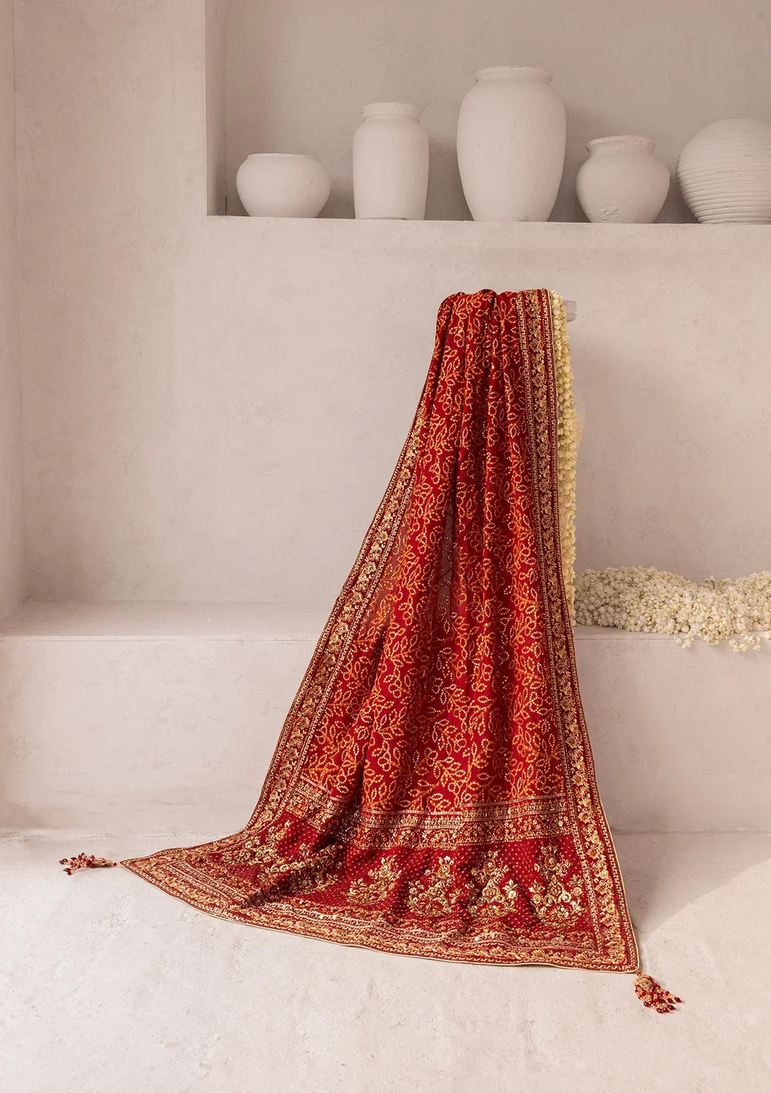 Aik Atelier | WEDDING FESTIVE ’25 VOL. 2 | RED MEDIUM SILK SHAWL - House Of Hania