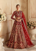 Model wearing Akbar Aslam Rosier maroon blouse & lehenga with dupatta