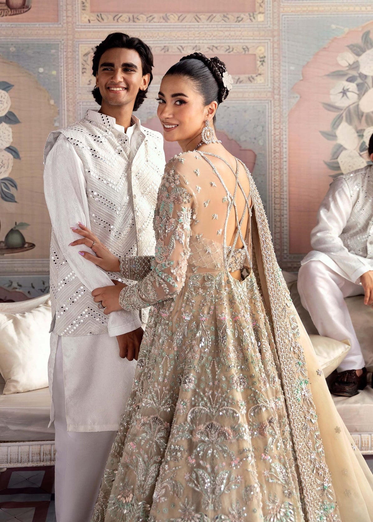Akbar Aslam MOONSTONE embroidered neckline detail