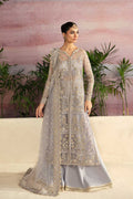Model wearing Akbar Aslam Moonlit shirt & trousers with dupatta