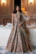 Model wearing Akbar Aslam Noorzaib panelled maxi with dupatta