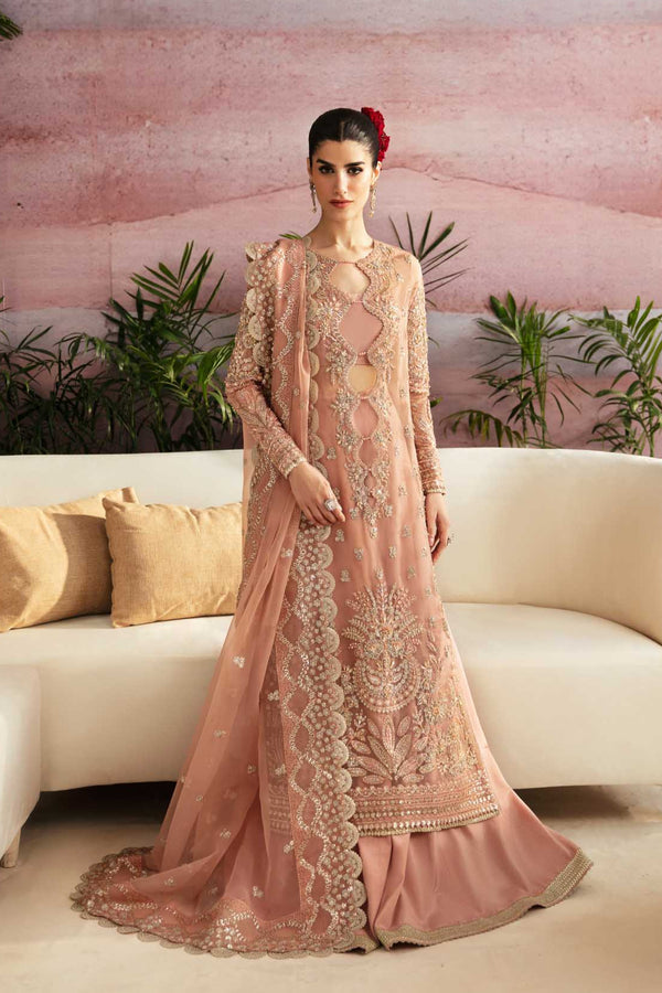 Model wearing Akbar Aslam Sakura shirt & trousers with dupatta