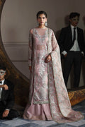 Model wearing Akbar Aslam Shahmeena shirt & trousers with dupatta
