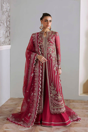 Model wearing Akbar Aslam Yeloria blouse & trousers with dupatta