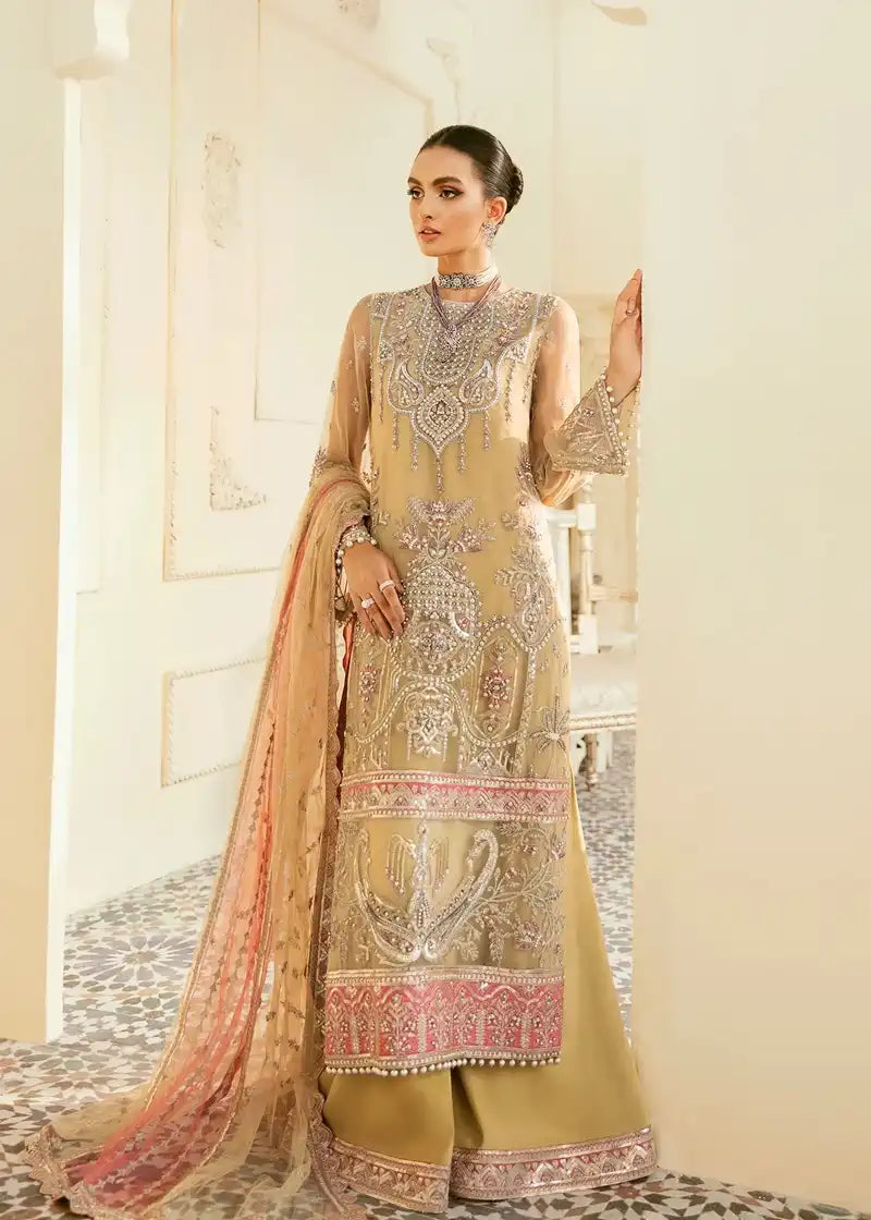 Model wearing Akbar Aslam Palila shirt & trousers with dupatta