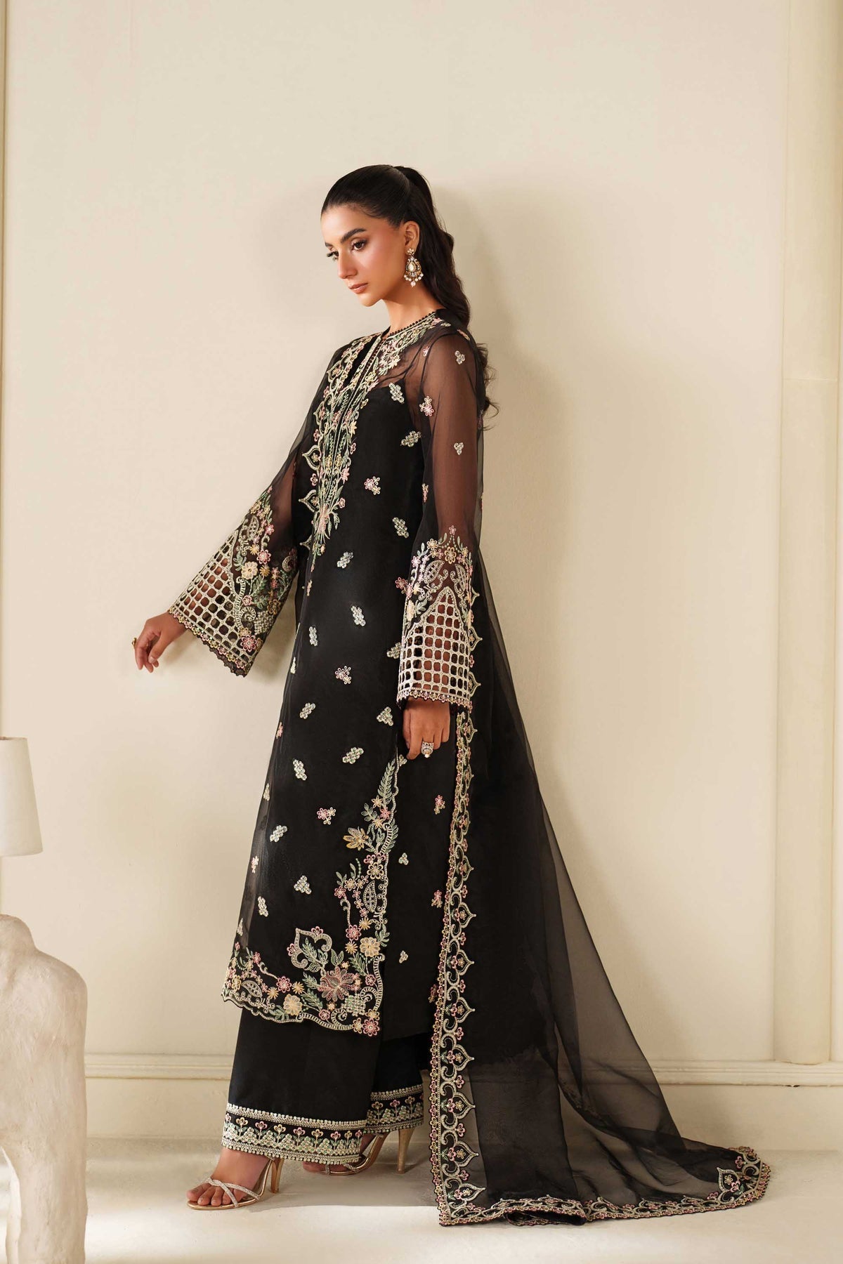 Akbar Aslam Noir lehenga, sharara or trouser detail