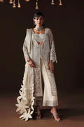 Model wearing Akbar Aslam Hazel shirt & trousers with dupatta
