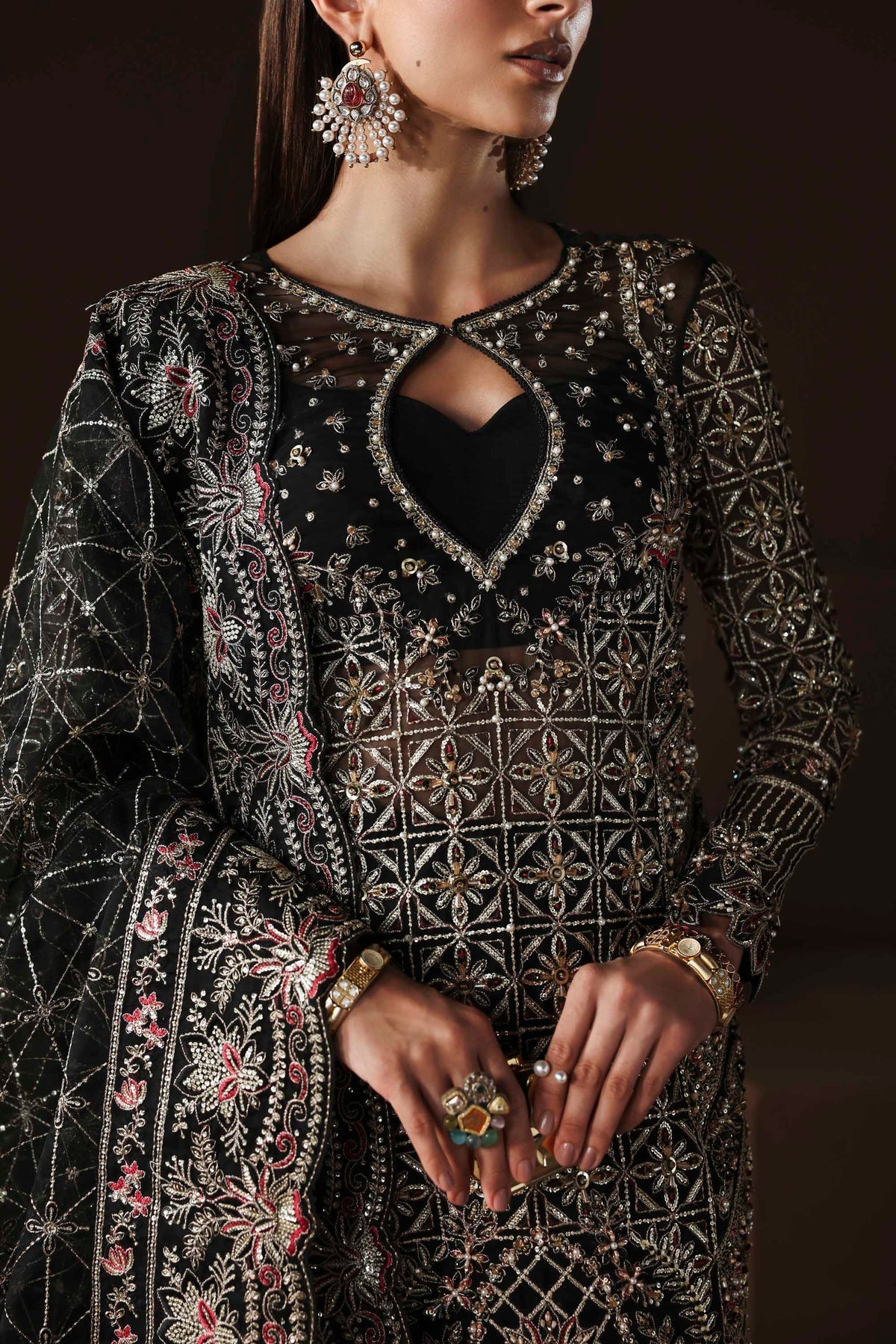 Akbar Aslam Noir dupatta border detail