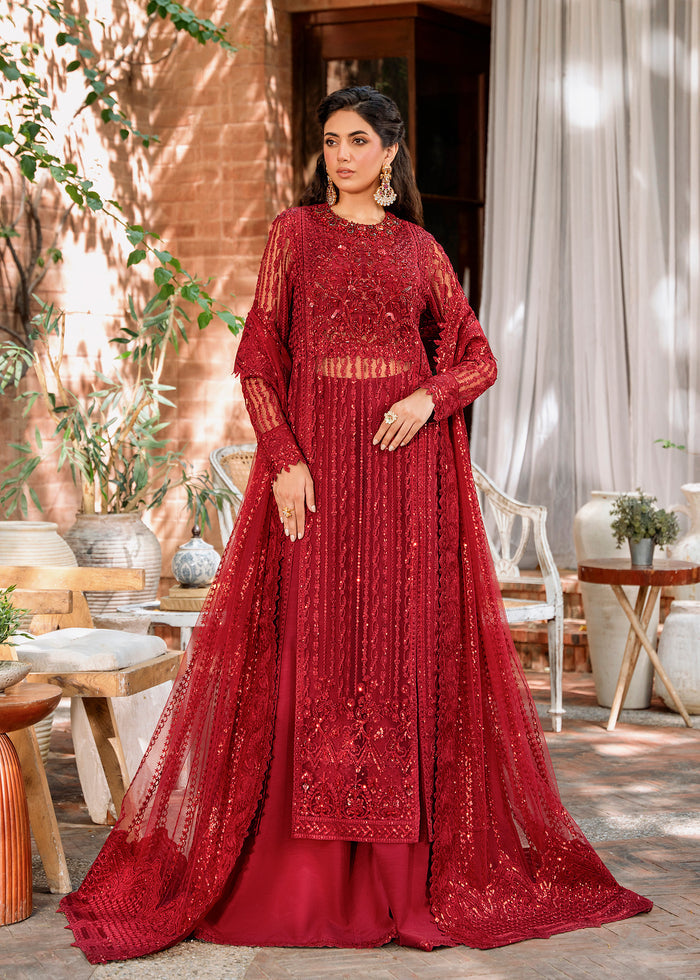 Akbar Aslam Mastani Embroidered Net 3Pc Suit - GUL MOHR - House Of Hania