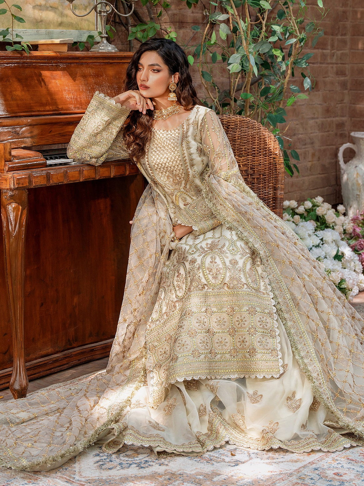 Akbar Aslam Mastani Embroidered Net 3Pc Suit - MEHRUNISA - House Of Hania