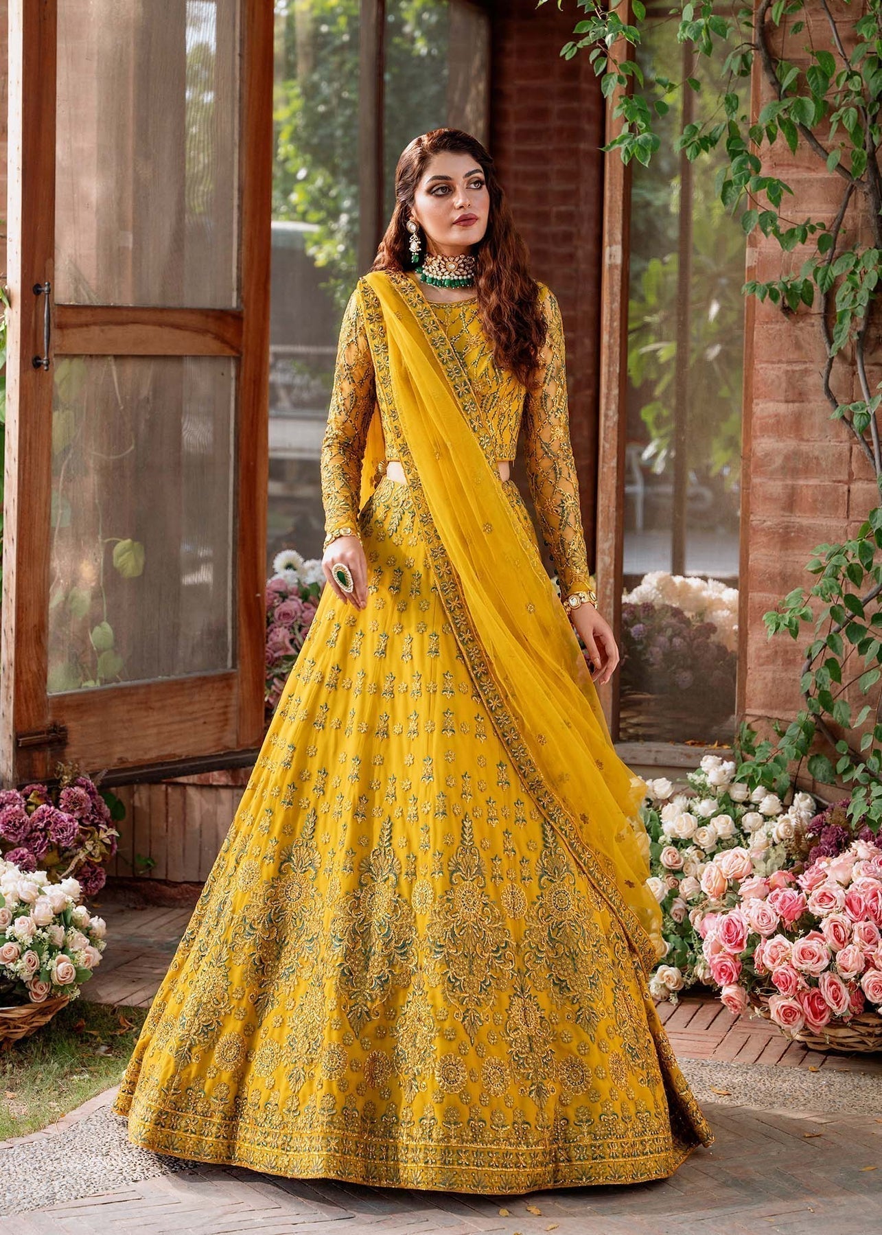 Akbar Aslam Mastani Embroidered Net 3Pc Suit - SHEHERNAZ - House Of Hania