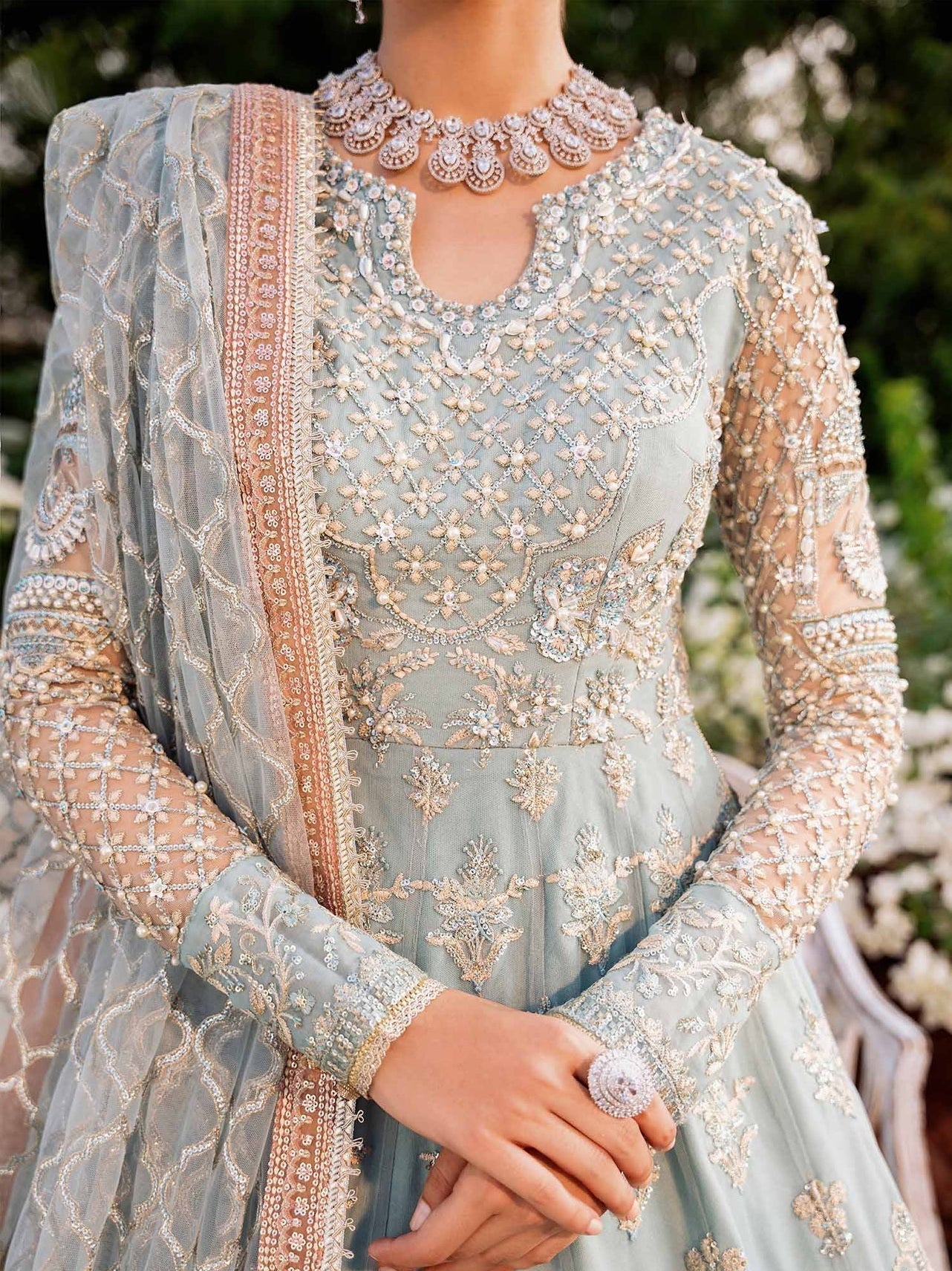 Akbar Aslam Mastani Embroidered Net Suit - JABEEN - House Of Hania