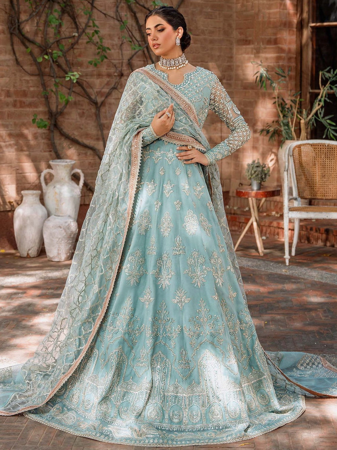 Akbar Aslam Mastani Embroidered Net Suit - JABEEN - House Of Hania