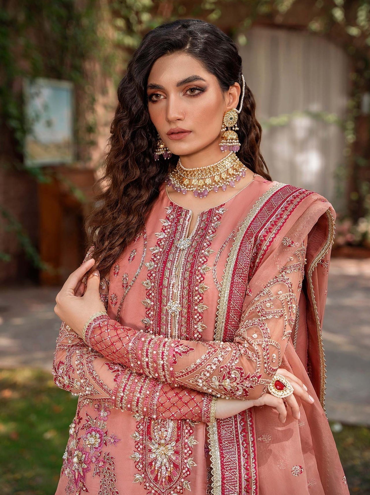 Akbar Aslam Mastani Embroidered Organza 3Pc Suit - MEHRBANO - House Of Hania