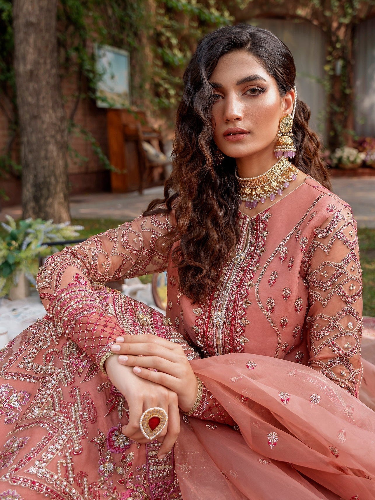 Akbar Aslam Mastani Embroidered Organza 3Pc Suit - MEHRBANO - House Of Hania
